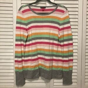 Vince Camuto Pink And Grey Multi Color Striped Pullover Sweater Size Small
